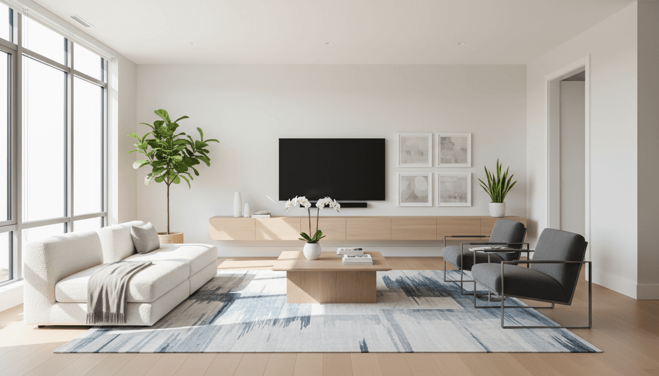 Bright modern home interior with clean contemporary furnishings