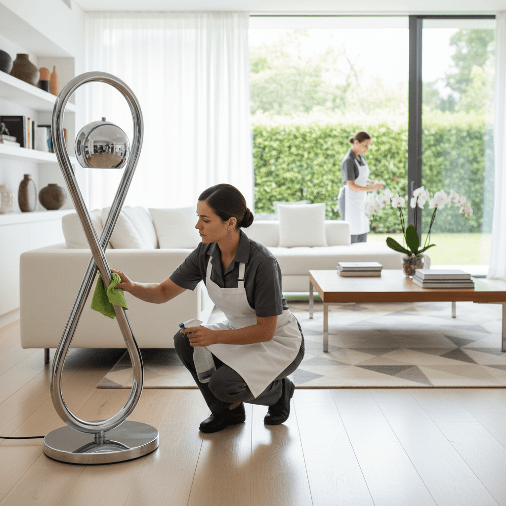 Professional housekeeper cleaning a modern home